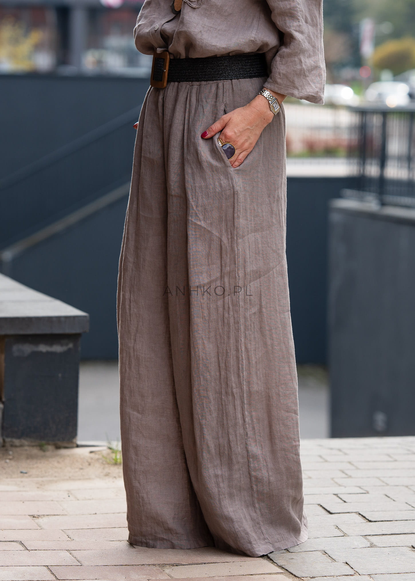 Lniane spodnie Paroma Taupe