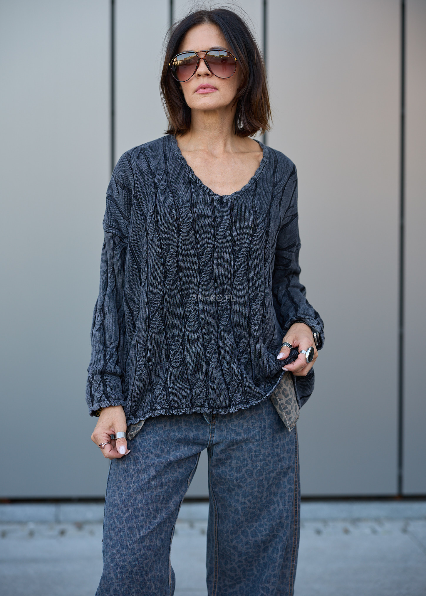 Sweter Varnelle Braid Grafitowy